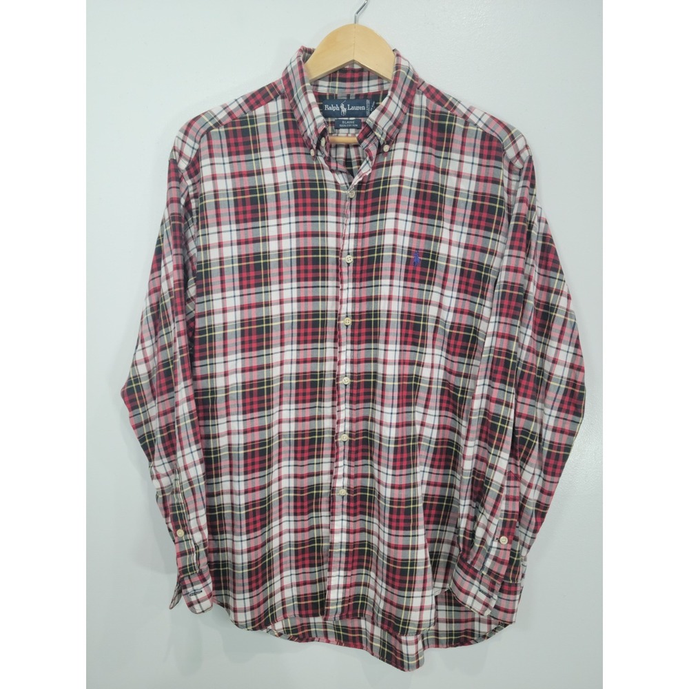 Ralph Lauren Blaire Plaid Button Down Shirt Men's Size L Red Black White Cotton